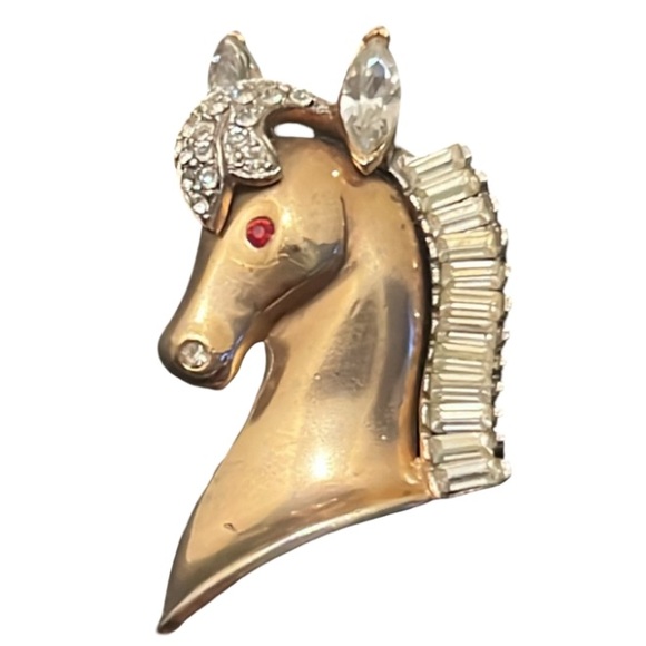 Vintage Art Deco Gold Filled Crystal Rhinestone Majestic Hoarse Pegasus Brooch - Picture 5 of 12